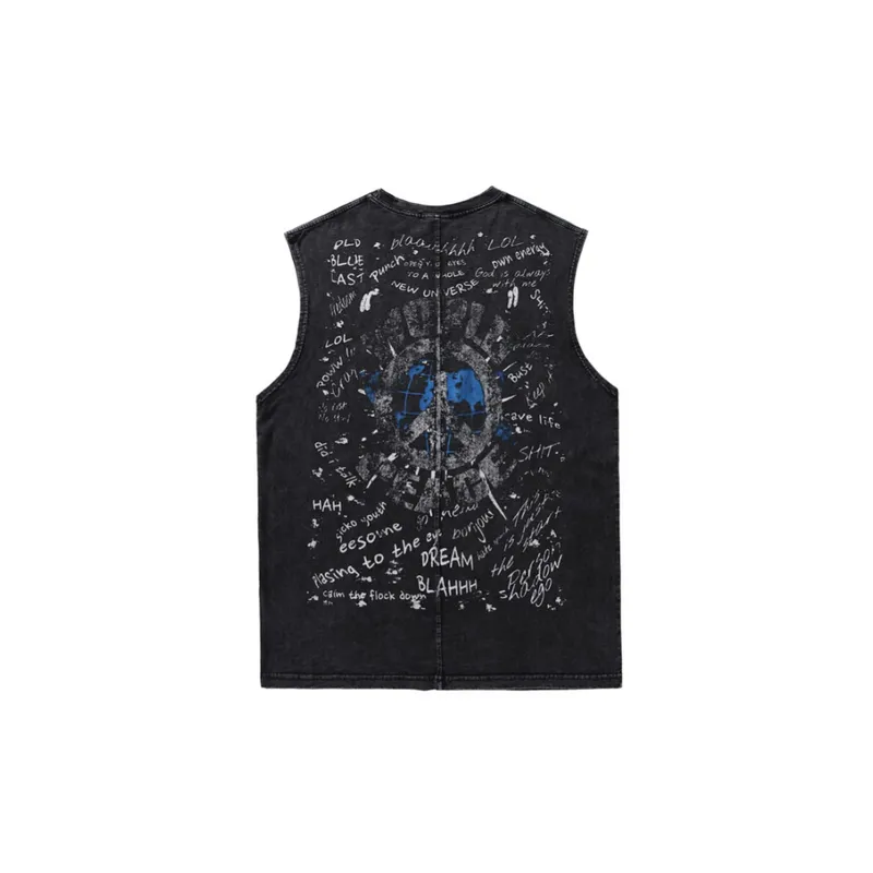Vintage Old Dark Single Eyered Printed Sleeveless Vest swag OOTD-1