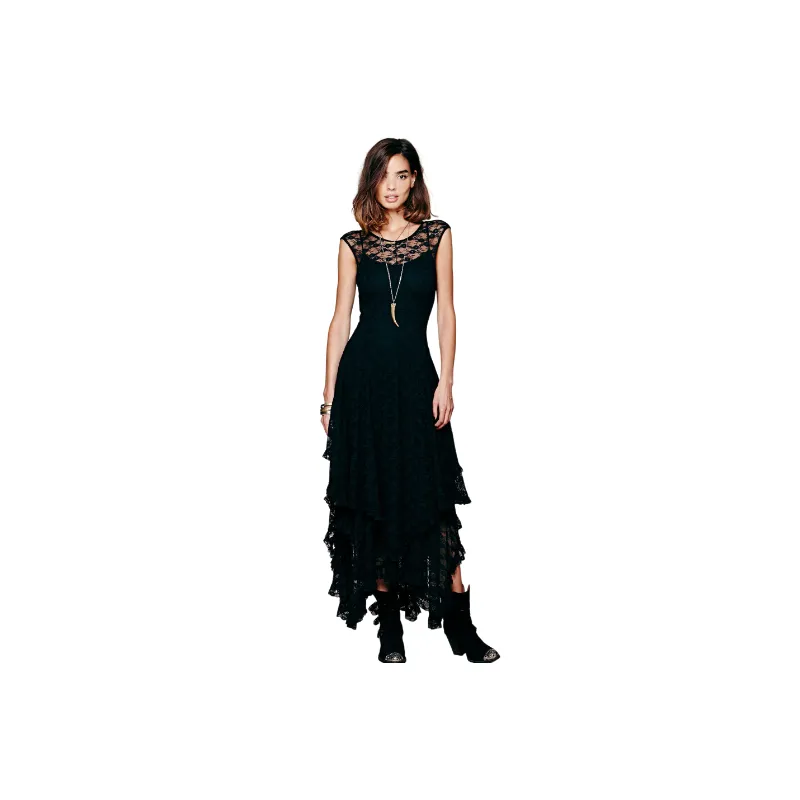 Fashionable Plain Lace Dress Women-3