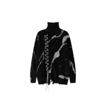Dark Contrast Color Broken Edge Design Jacquard Wearline Turtle Neck Sweater