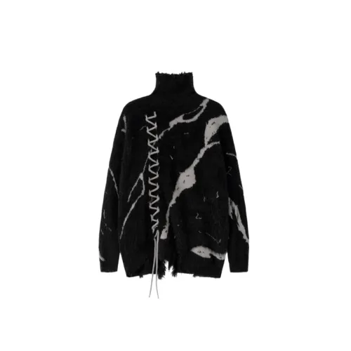 Dark Contrast Color Broken Edge Design Jacquard Wearline Turtle Neck Sweater