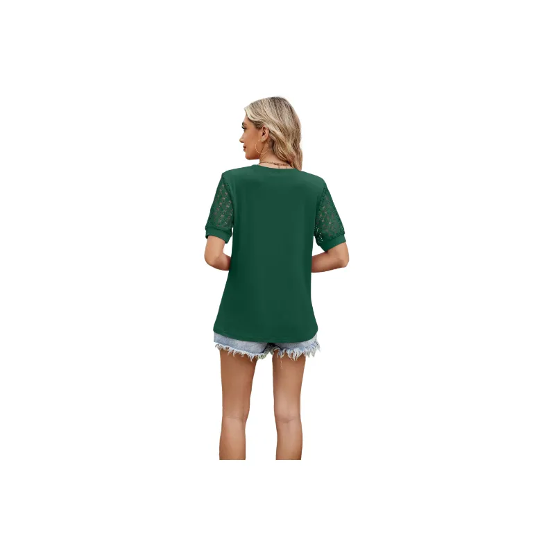 Casual Plain TR Cotton Fabric T Shirt Women-3