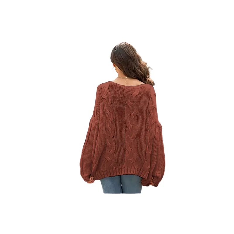 Simple Plain Knitted Fabric Sweater Women-5