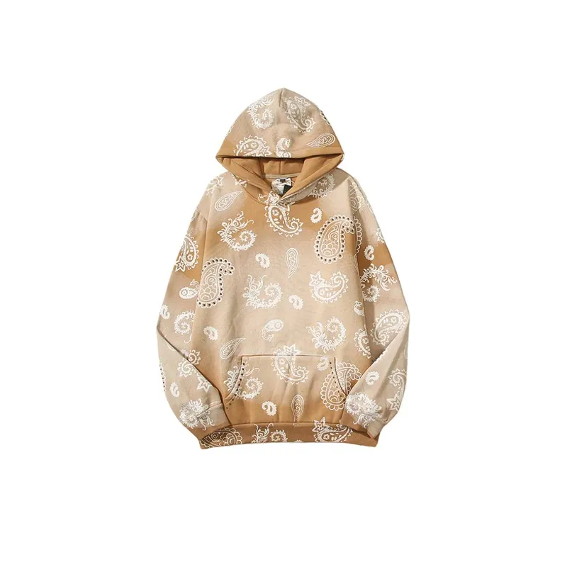 Cashew Flower Full Print Retro Clay Print Old Loose Hoodie-0