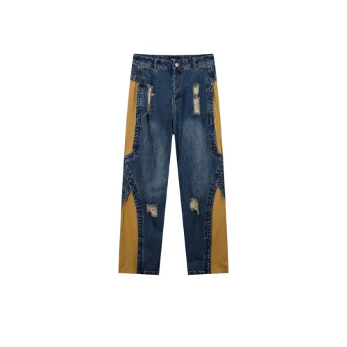 Patchwork Contrast Washed Jeans