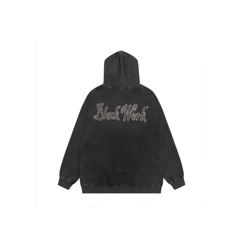 Retro Embroidered Letter Printed Hoodie-3