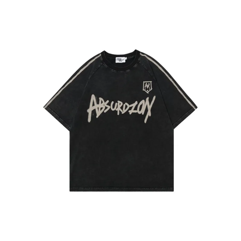 Letter Printing Loose Washed T Shirt-0