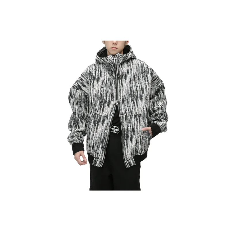 New Arrival Distressed Tie Dye Hooded Lamb Wool Fleece Lifted Collar Cotton Jacket-1