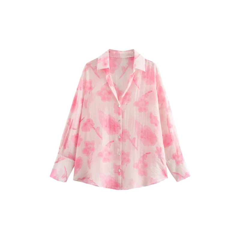 Casual Ditsy Flora Polyester Shirt Women-0