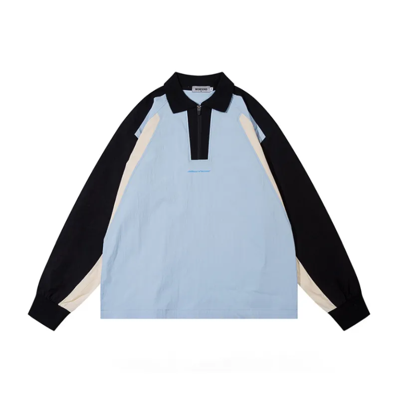Design Sense Lapel New Stitching Color Contrast T Shirt Top-2