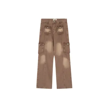 Retro High Street Simple Loose Straight Casual Jeans