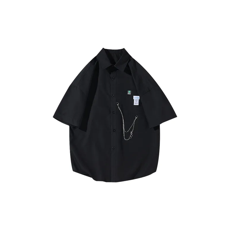 Short Sleeved Shirt   Large Size Trendy Black Coat-0