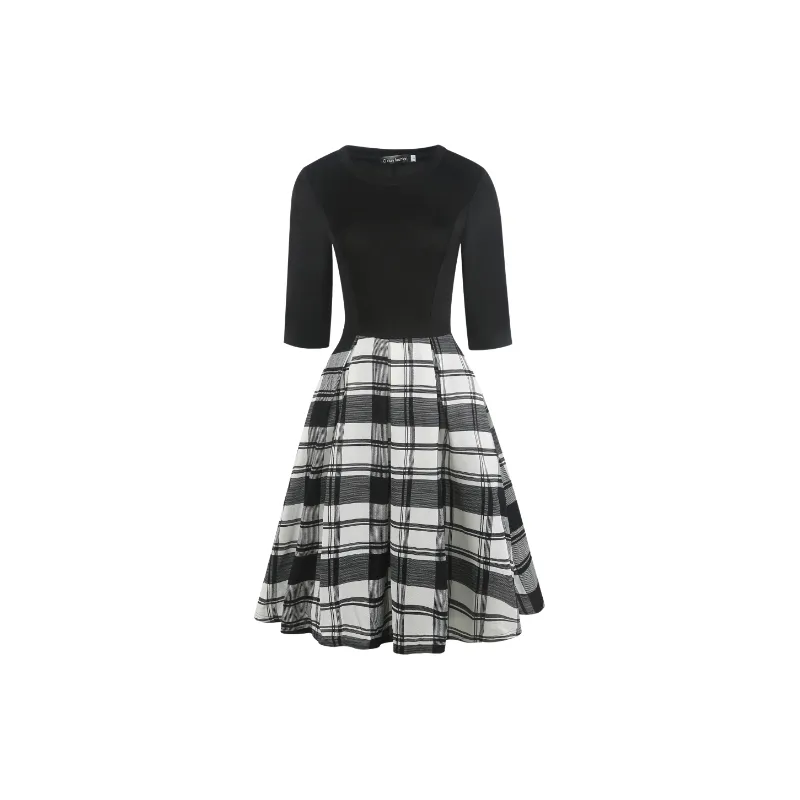 Elegant Contrast Color Cotton Dress Women-0