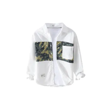Splicing Long Sleeved Color Blocking Shirt