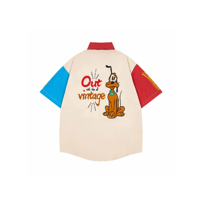 Cartoon Contrast Color Cotton Shirt Unisex-1