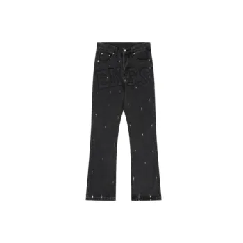 Retro Loose Leather Splashed Ink Jeans