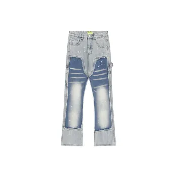 High Street Vibe Burr Stitching Patch Destruction Logging Pants