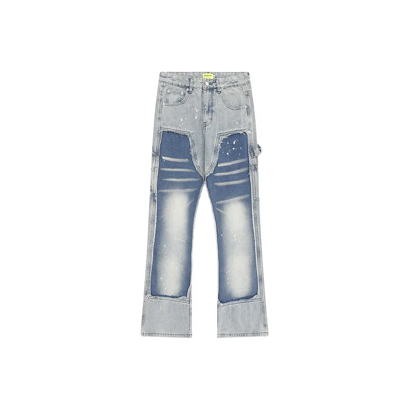 High Street Vibe Burr Stitching Patch Destruction Logging Pants-0