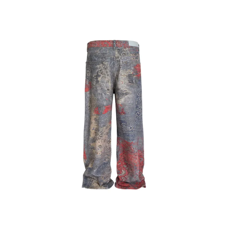 Contrast Color Printed Boro Jeans-1