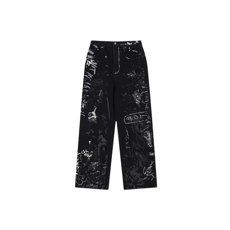 High Waist Graffiti Street Straight Jeans