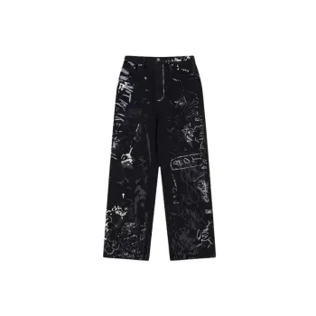 High Waist Graffiti Street Straight Jeans