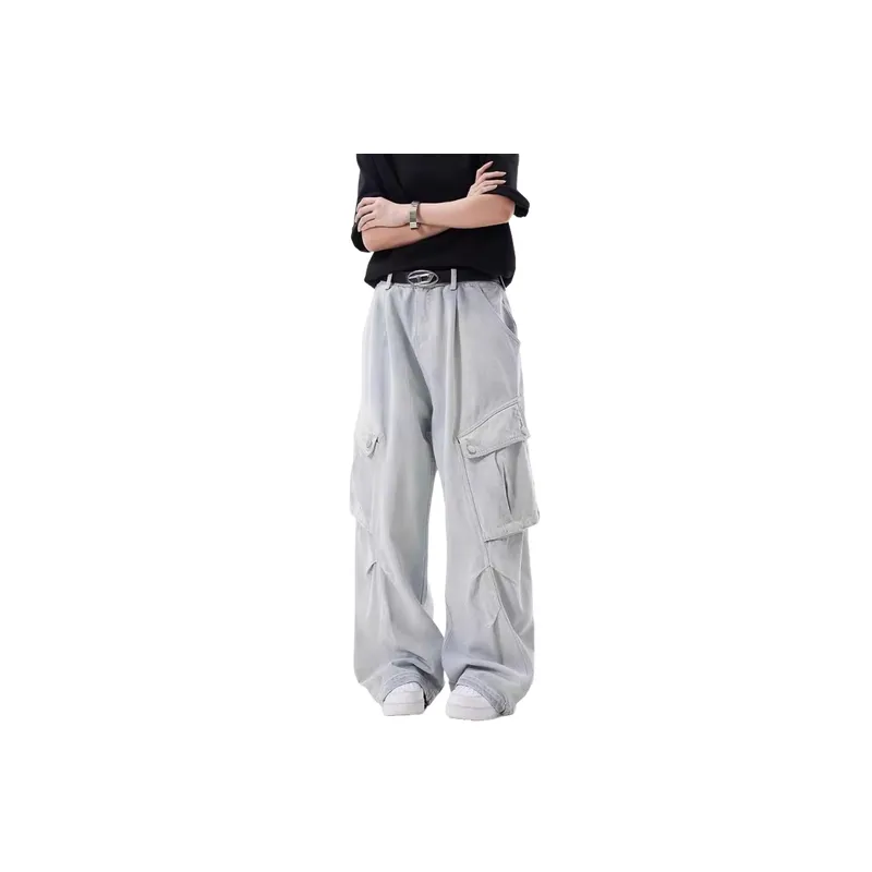 Retro Street Denim Cargo Pants-0