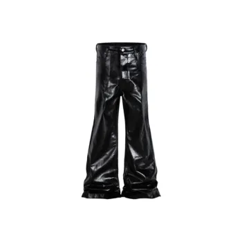 High Street Trendy Leather Loose Straight Trousers