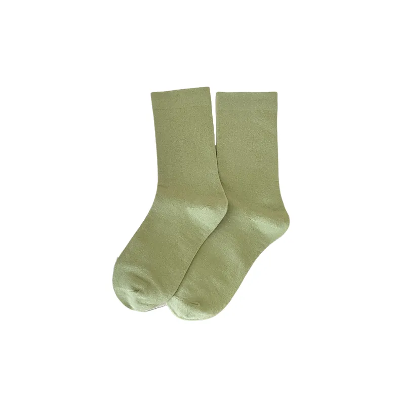 Retro Contrast Color 100% Cotton Mid Calf Sock-7