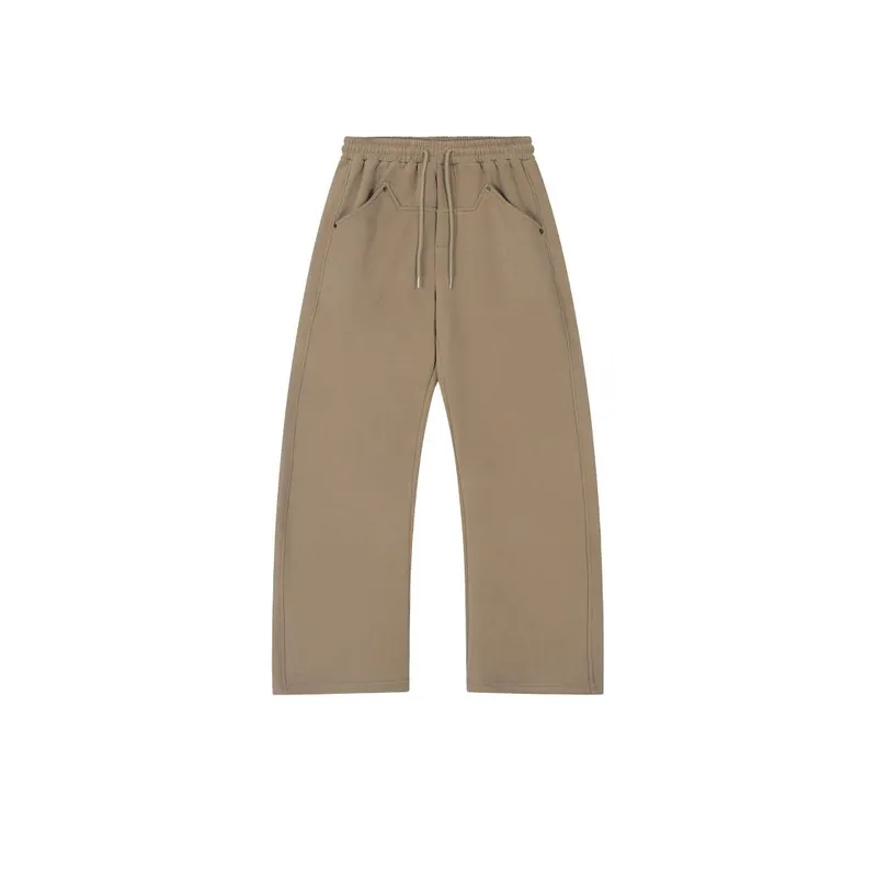 Ins Drawstring Loose Drape Neutral Casual Plus Velvet Pants-4