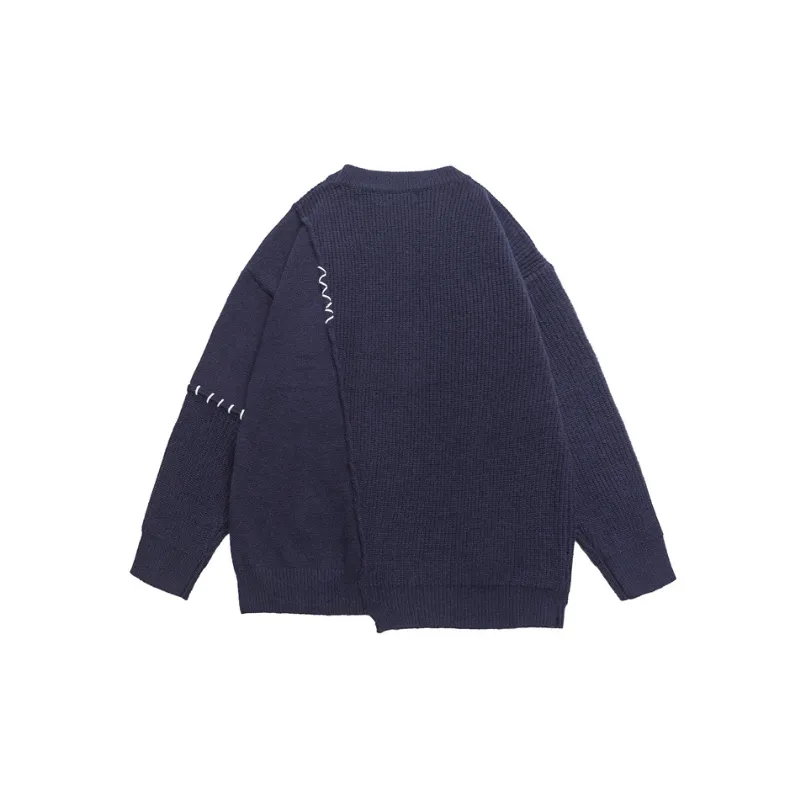 Retro Spliced Design High Street Knitted Crewneck Sweater-1