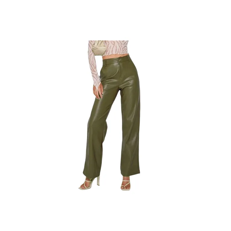 Simple Plain PU Leather Pants Women-2