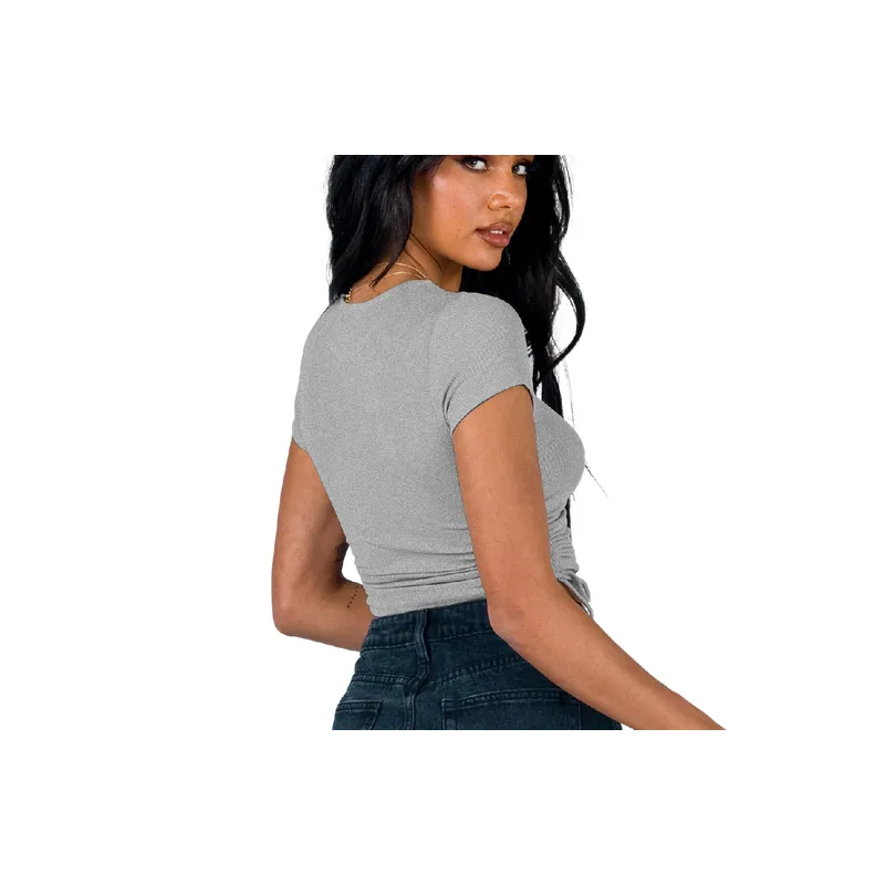 Fashionable Cropped Knitted Fabric T Shirt Women-1