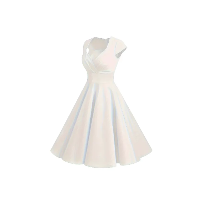 Retro Plain Polyester Dress Women-0