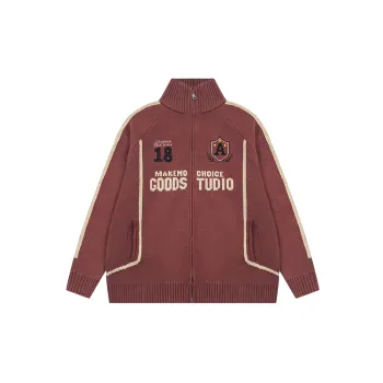 Zipper Embroidery Cotton Blended Fabric Knitwear
