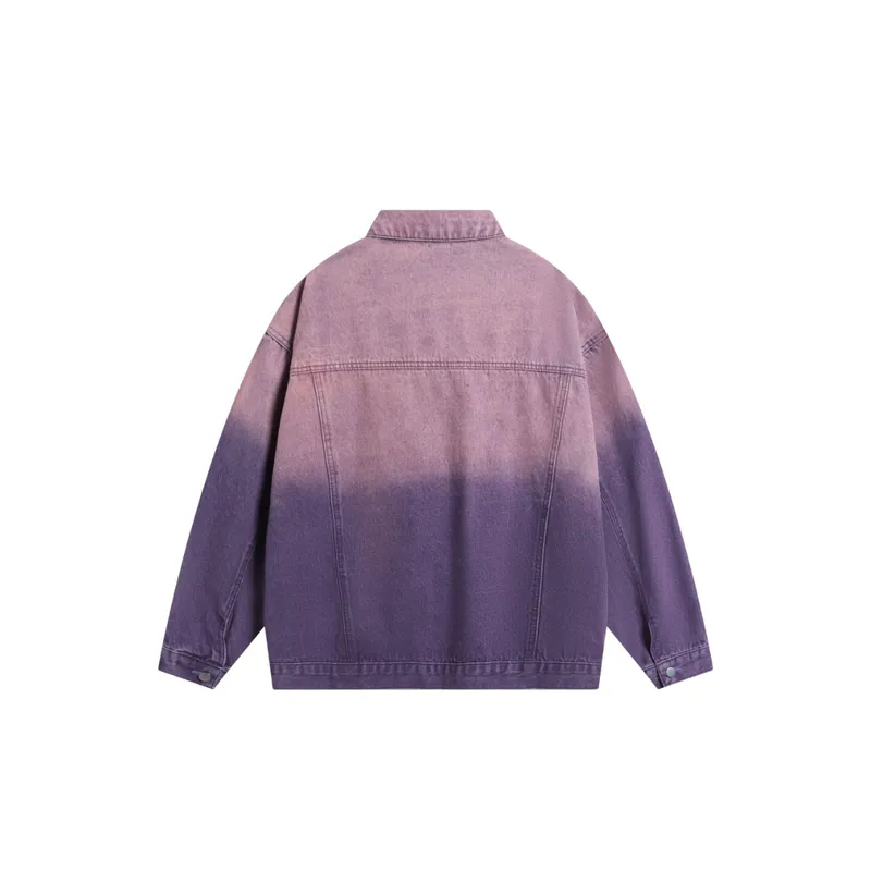 Tie dye Gradient Lapel Casual Oversize Denim Jacket-1