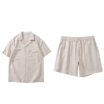 Fashionable Casual Linen Blend Fabric Shirt Suit Man