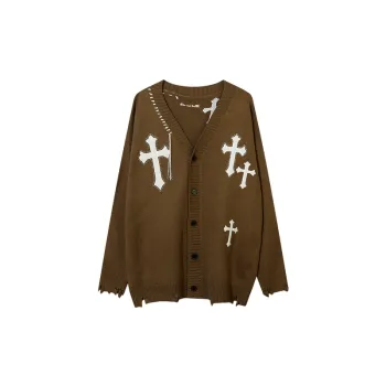 Goethe Style Cross Embroidered Knitted Sweater