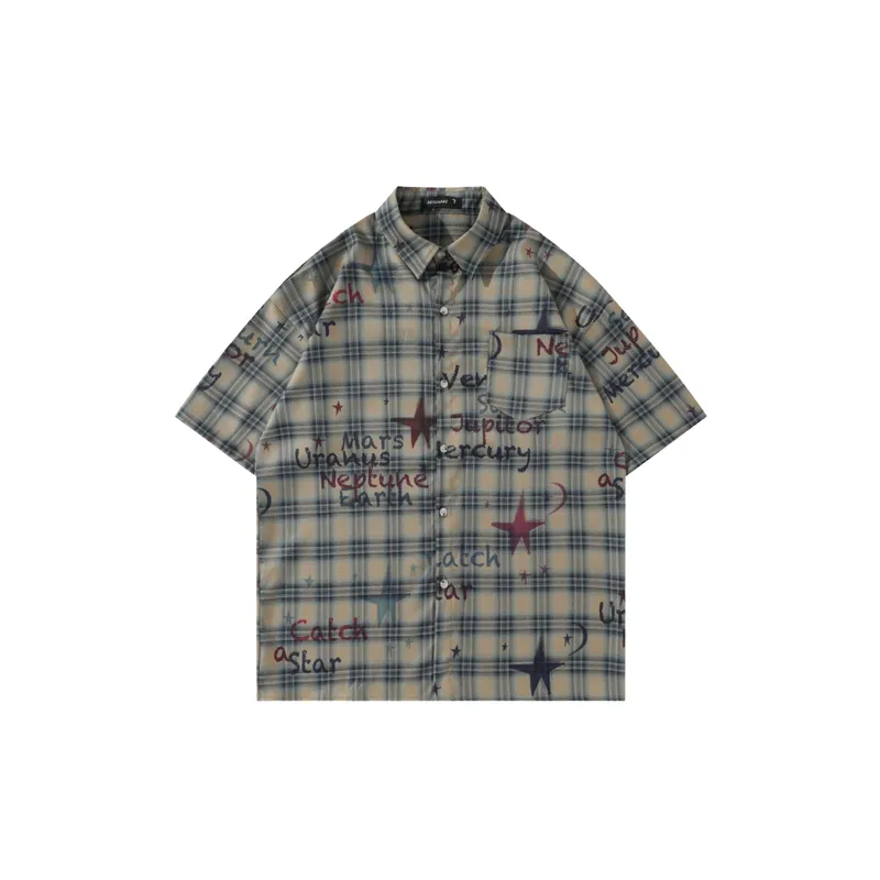 Street Trend Plaid Short Sleeve Shirt-0