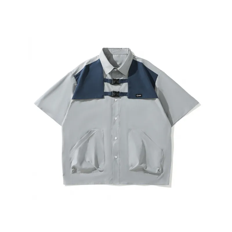 Retro Splicing Short Sleeved Shirt-0