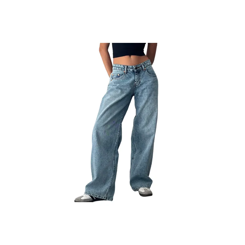 Washed Straight Leg Jeans Women-5