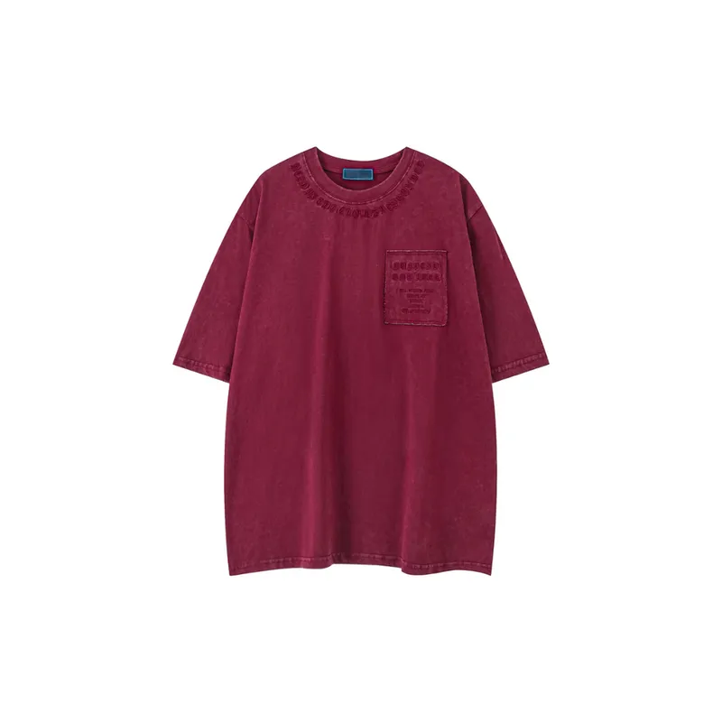 Heavy Washed Vintage Loose Red Gothic Embroidered Short Sleeve T Shirt