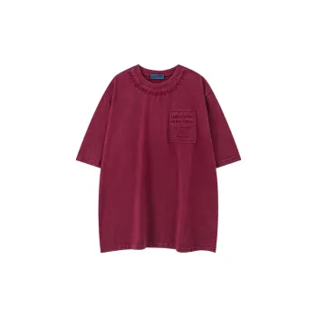 Heavy Washed Vintage Loose Red Gothic Embroidered Short Sleeve T Shirt