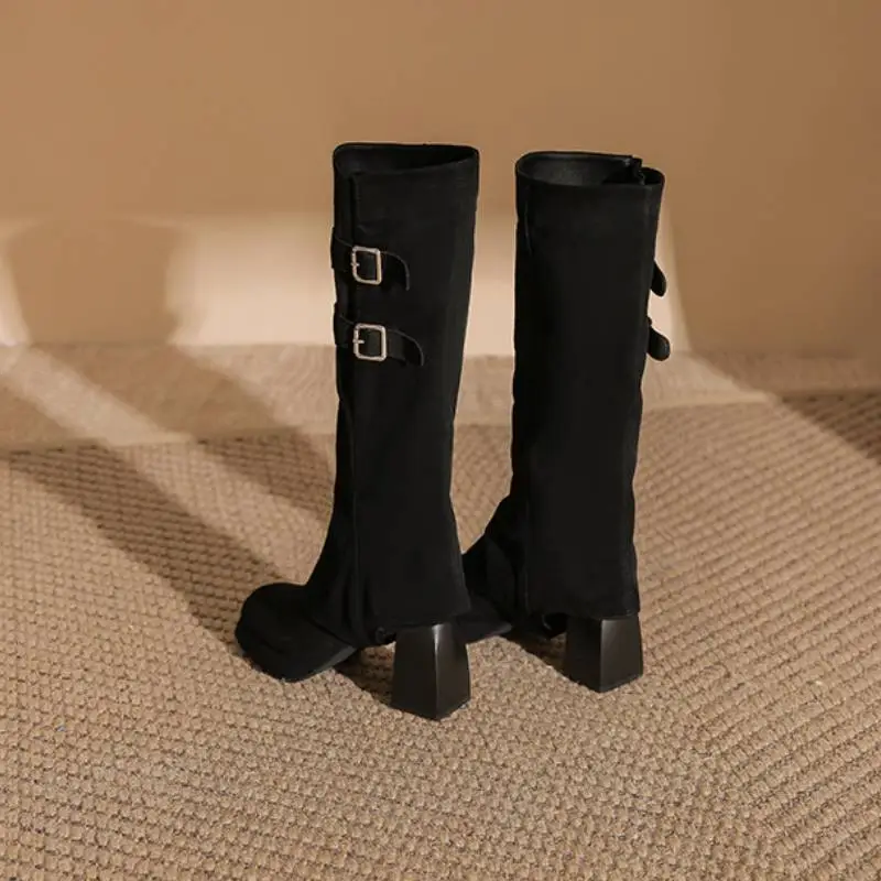 Fashionable Metal Knee High Boots-1