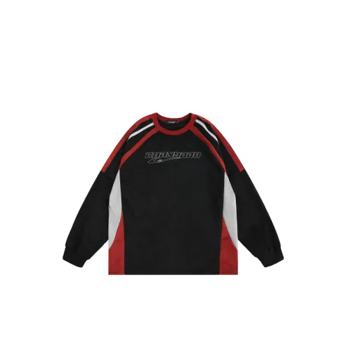 High Street Vintage Contrast Color Stitching Letter Embroidered Crewneck Sweatshirt