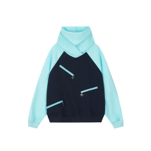 Stitching Color Raglan Sleeve High Collar Hooded Sweater