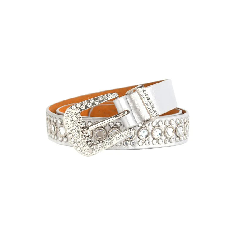 Cool Rhinestone Leather Belt-0