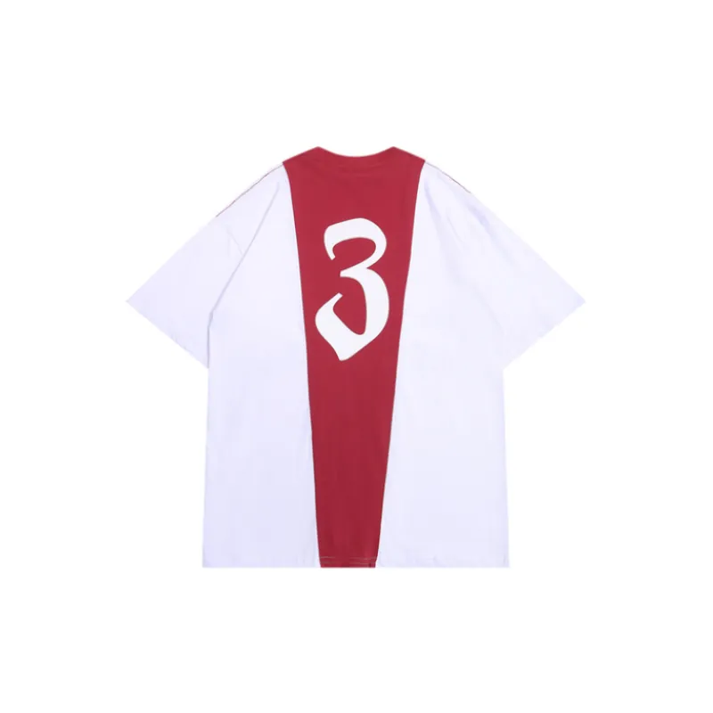 Street Trendy Design Stitching Contrast Color Short Sleeve T Shirt-1