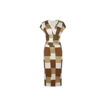 Elegant Plaid Polyester Dress Women