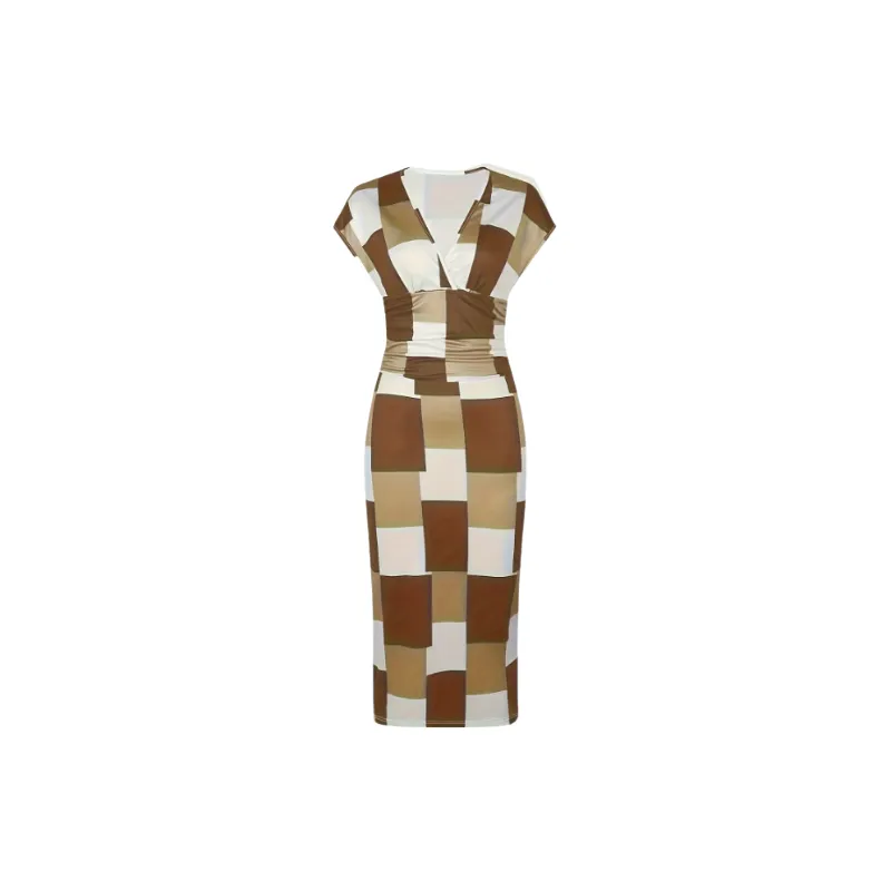 Elegant Plaid Polyester Dress Women-0