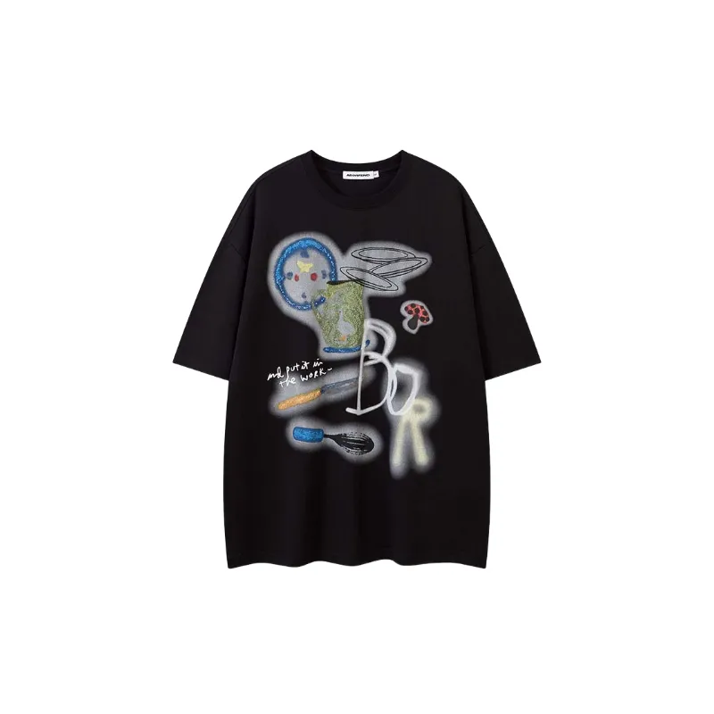 Casual Graffiti Cotton Blended Fabric T Shirt-2