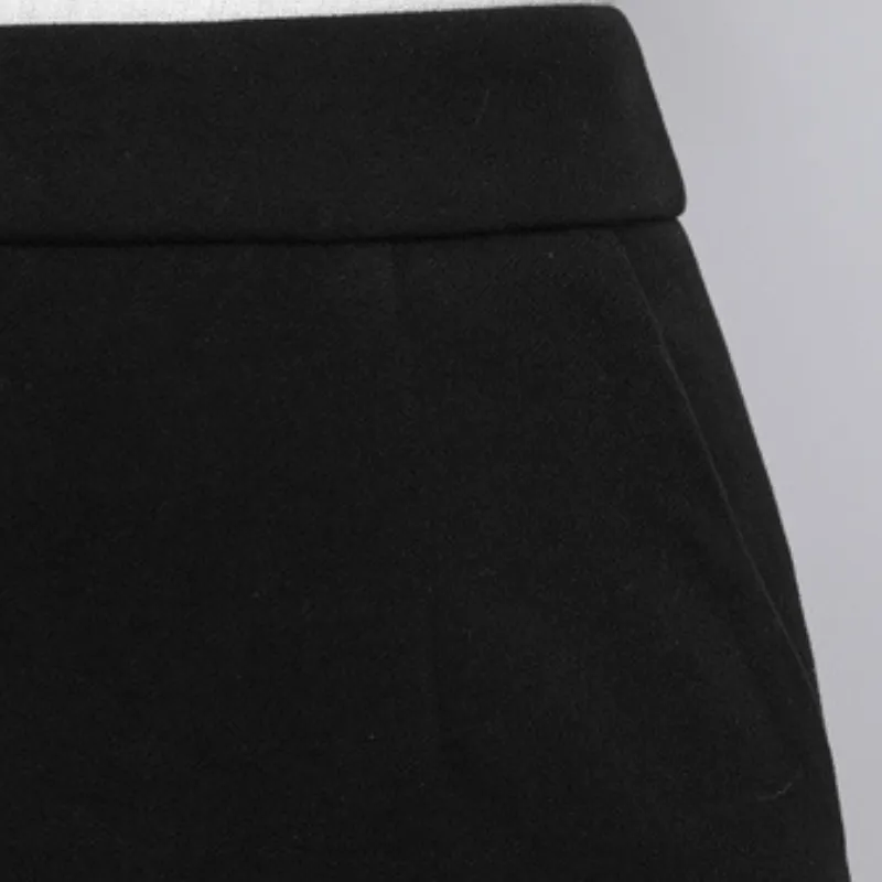 Elegant Plain Woolen Fabric Skirt Women-4